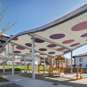 Tensioned canvas in the form of waves with purple moles